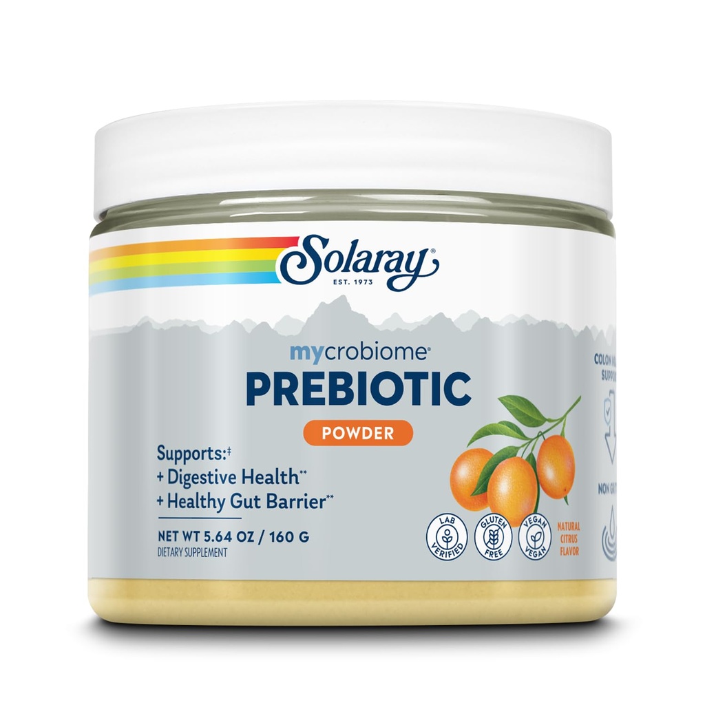 SOLARAY Mycrobiome Prebiotic Powder, Prebiotice pentru femei și bărbați, Digestive Suplimente nutriționale pentru Colon și Gut Health, Easy-to-Mix, Formula non-Bloating, Citrus Flavor, 20 Servings, 5.64 OZ