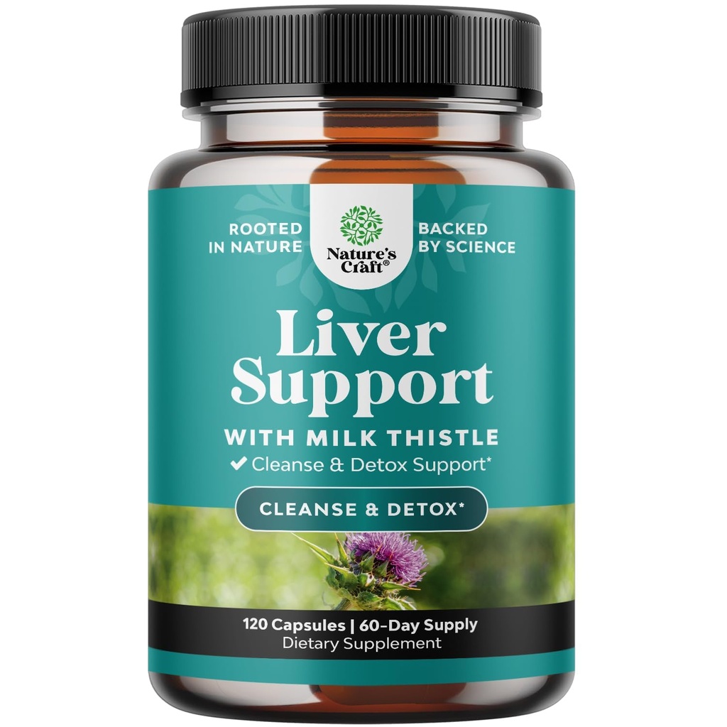 Naturas Craft Ficat Cleanse Detox & Reparaţie 120 Capsule - Herbal Liver Support Milk Thistle Supliment - Silymarin Milk Thistle Suplimente cu Root Dandelion, Choline, Beetroot & Extract de Anghinare