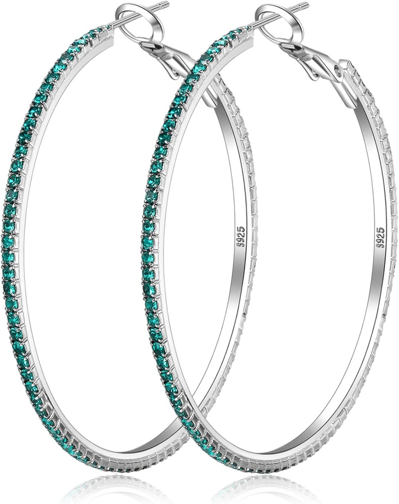 925 Cercei de argint Sterling Grandestone cercei Hoop Big Cubic Zirconia cercei Hoop Thin Rinstones rotund cercei Hoop pentru femei 20/30/40/50606070mm Hoops sclipitoare cu cristale pentru femei