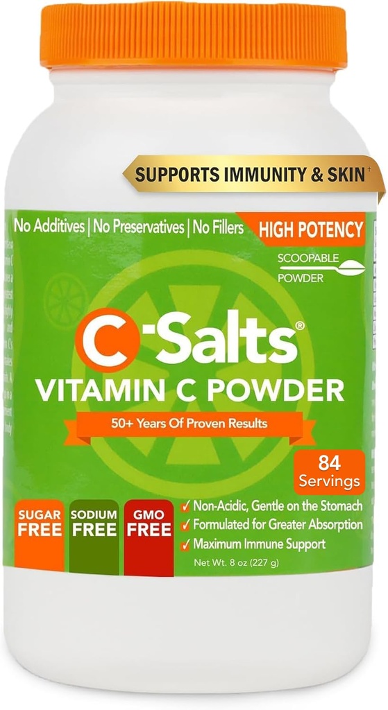 C-Salts Vitamina C pulbere Supliment - 100% pură doză mare Buffered Vitamina C pulbere pentru suport imunitar - Organic, Zahăr-Free, Vegan, non-GMO, Stomac-Friendly, Original 8 oz