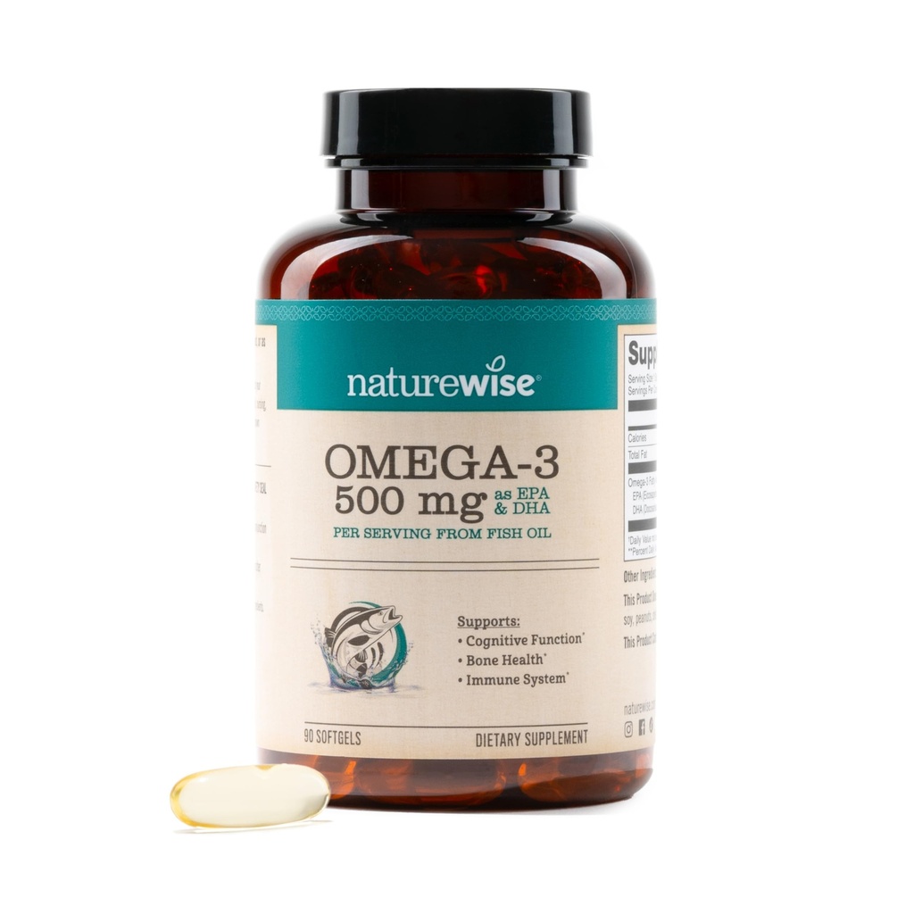 NatureWise Omega 3 Ulei de pește - 500 mg per pilulă - EPA & DHA - Suport imun, Sănătatea creierului și wellness optimă - Gluten și soia fără, non-GMO - 90 Softgels[3- Aprovizionare lunară]