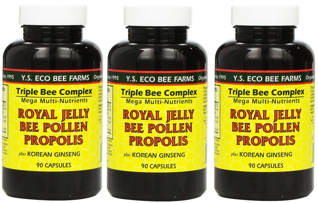 Y.S. Eco Bee Farms, (3 Pack) Royal Jelly, Bee Polen, Propolis, Plus Korean Ginseng, 90 Capsule