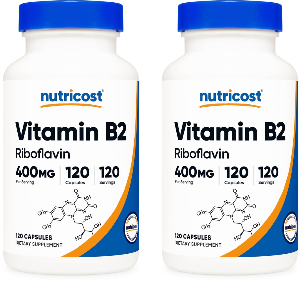Nutricost Vitamina B2 (Riboflavină) 400 mg, 120 capsule (2 flacoane)