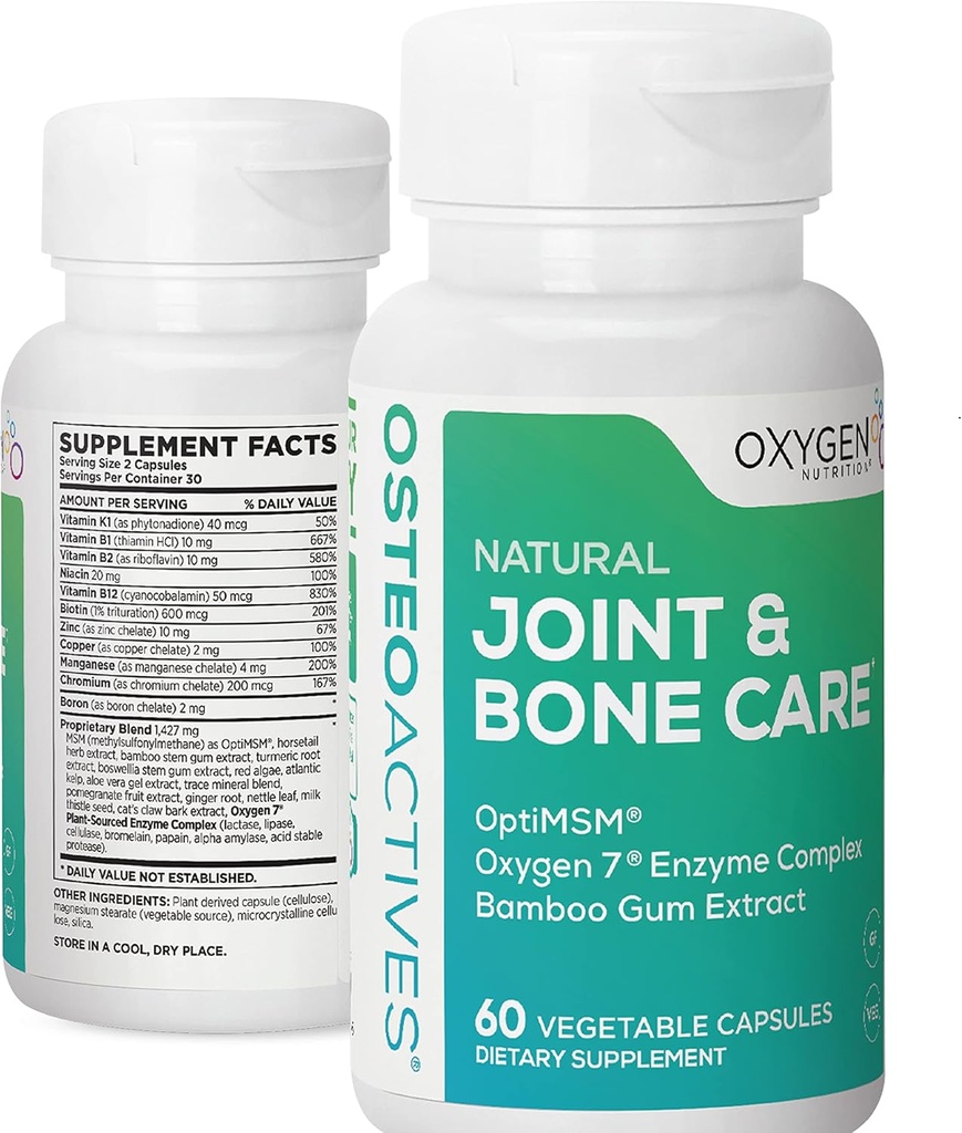 Oxigen Nutriție OsteoActive Formula All-Natural Support alimentar pentru articulații, oase și țesutul conjunctiv - 60 Count Pill- Capsule vegetale (Packing May Vary)