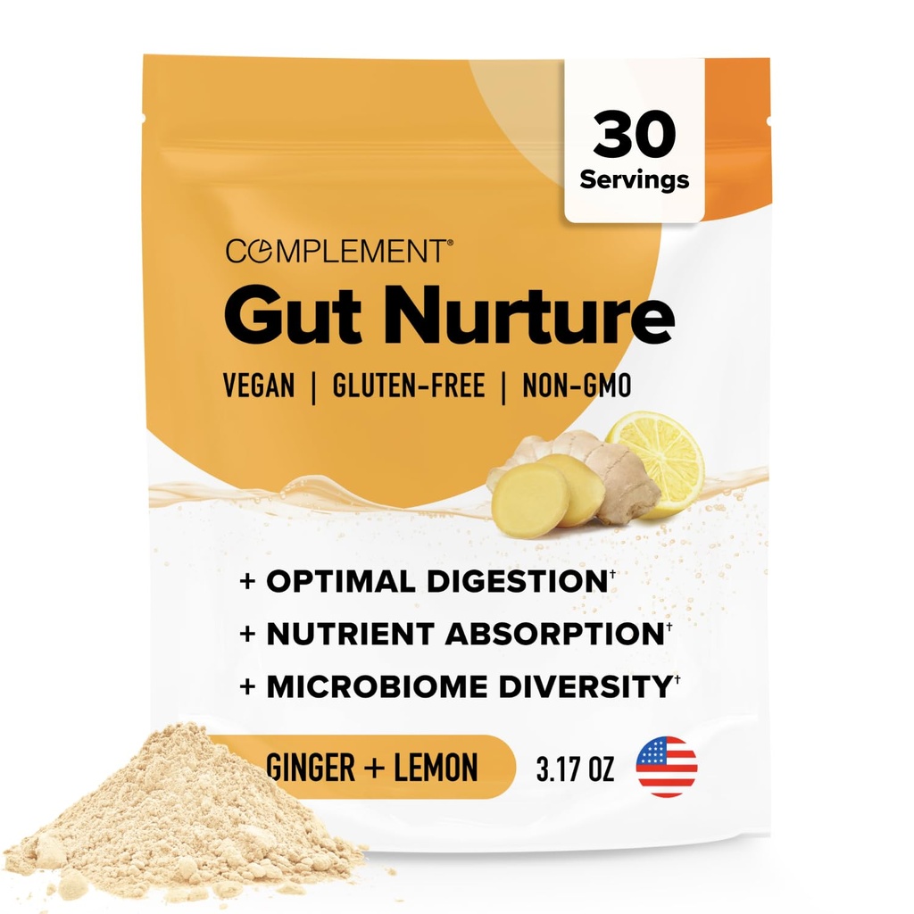 Complement Nurture Prebiotic + Superfood pudra postbiotic pentru Leaky Gut Reparare, Probiotice pentru Digestive Health - Ginger Root - 30 Serviri