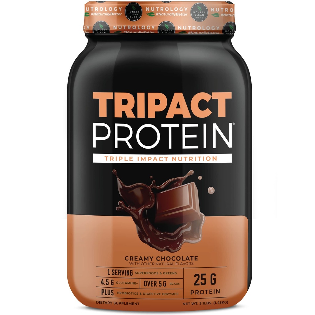 Nurologie Tripact Proteine pulbere - 7-in-1 Masa de inlocuire Shake cu iarba Pudră de proteine Fed Whey, Pea, Orez, Verzi pentru Recuperare si Imunitate musculara, Creamy Ciocolata Aroma, 40 Serviri