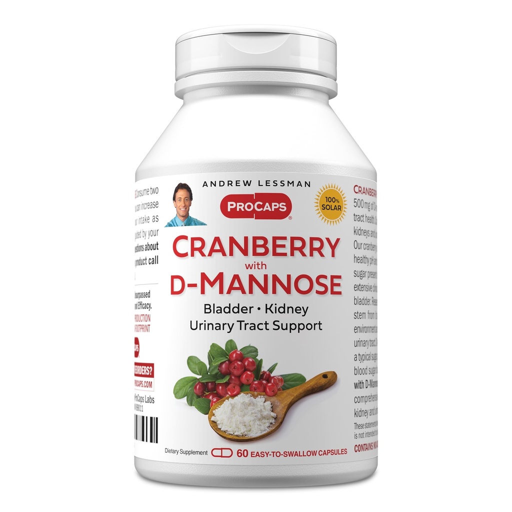ANDREW LESSMAN Cranberry cu D-Mannose - 60 capsule - Suportă Bladder, Rinichi și Urine Tract Health. Concentrat de Cranberry şi D-Mannose. Capsule uşor de înghiţit