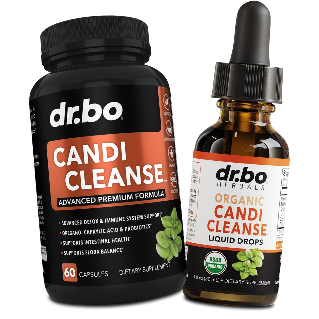 Candi Cleanse Supplement Pastile & picături - Organic picături de ulei de Oregano lichid & negru Walnut Wormwood - Extra Putere Natural Gut Curățator Detox de sănătate Suplimente și capsule de acid caprilic