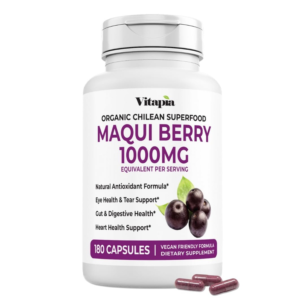 Vitapia Maqui Berry 1000mg - Maqui Berry Powder Supplement - Vegan Friendly, Non-GMO și Gluten-Free - 180 Veggie Capsule