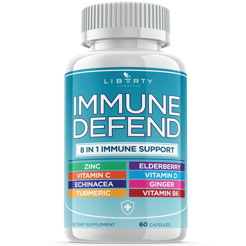 8 din 1 Suport pentru apărare imună, Suplimentul capsulelor de imunitate cu Echinacea Zinc 50mg, Vitamina C, D3 5000 UI, Curcumin Turmeric & Ginger, Echinacea - pentru copii Adulţi (1 ambalaj)