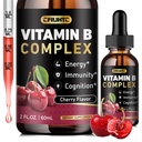 Vitamina B Picături lichide complexe, B Suplimentul Complex vitamine cu B1, B2, B3, B5 B6, B7, B9 & Metil B12 picături pentru adulți și copii, Vegan, Aroma de cireșe