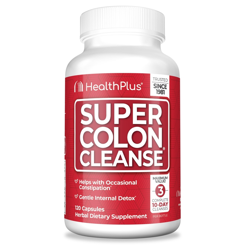 Sănătate Plus Super Colon Cleanse 30 zi de aprovizionare de detoxifiere Gentle Gut Cleanse, Psyllium Husk, Probiotice pentru constipație Relief & Digestive Support, 120 capsule
