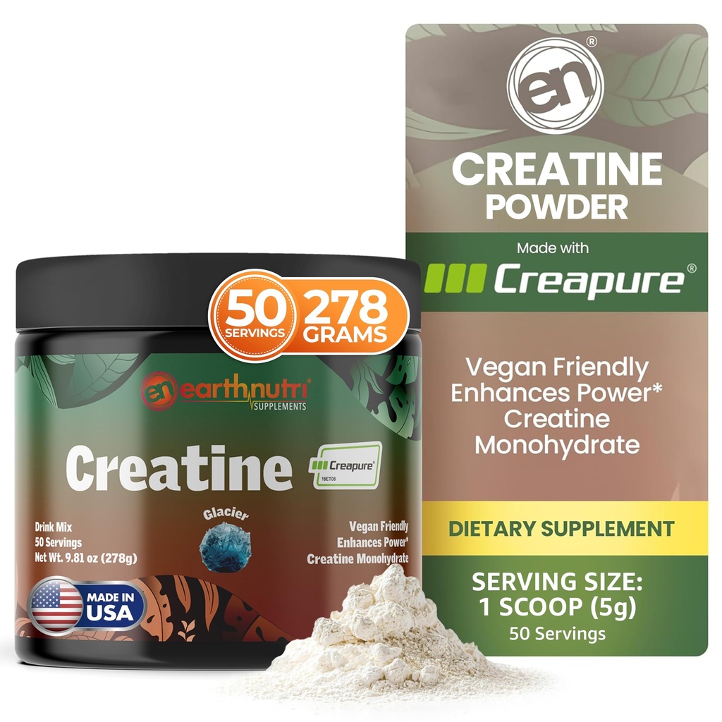 EarthNutri Creatine Monohydrate Powder - Pure Creatine Supplement for Muscle Strength, Strength & Performance - Non-GMO, Sugar-Free, Additive-Free – for Men & Women, Flavored 250g