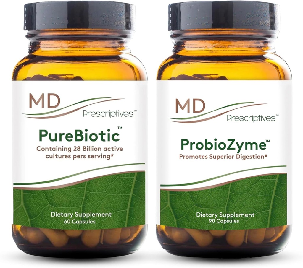 MD prescriptives PureBiotic and ProbioZyme Bundle - Digestive & Gut Health Supplement - 60 Capsule/90 Capsule