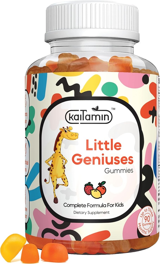 Copii Multivitamine Gummies Mici Genii: Vitamine C, D3, Zinc, Folate, pentru Imunitate, Intelligence, Focus, și creștere. Vegan, Non-GMO, Organic, Gluten-Free