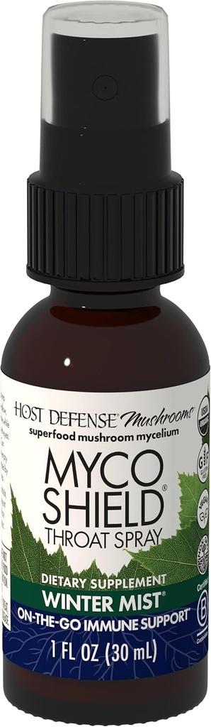 Hoste Defense MycoShield Gât Spray - Immune Health Supplement - Dietery Mushroom Supplement with Chaga, Reishi, Turkey Tail & More - On-The-Go Immune Support - Winter Mist, 1 fl oz (71 Servings) *