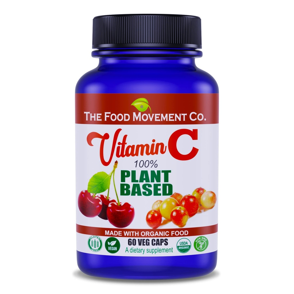 Comisia pentru mutarea alimentelor. 100% Vitamina cu bază de plante C 60 Capsule 125mg - Adulți Sistem imunitar Antioxidant Suport Supliment alimentar - Total alimente Suplimente Vegane de fructe organice non-GMO Gluten-Free