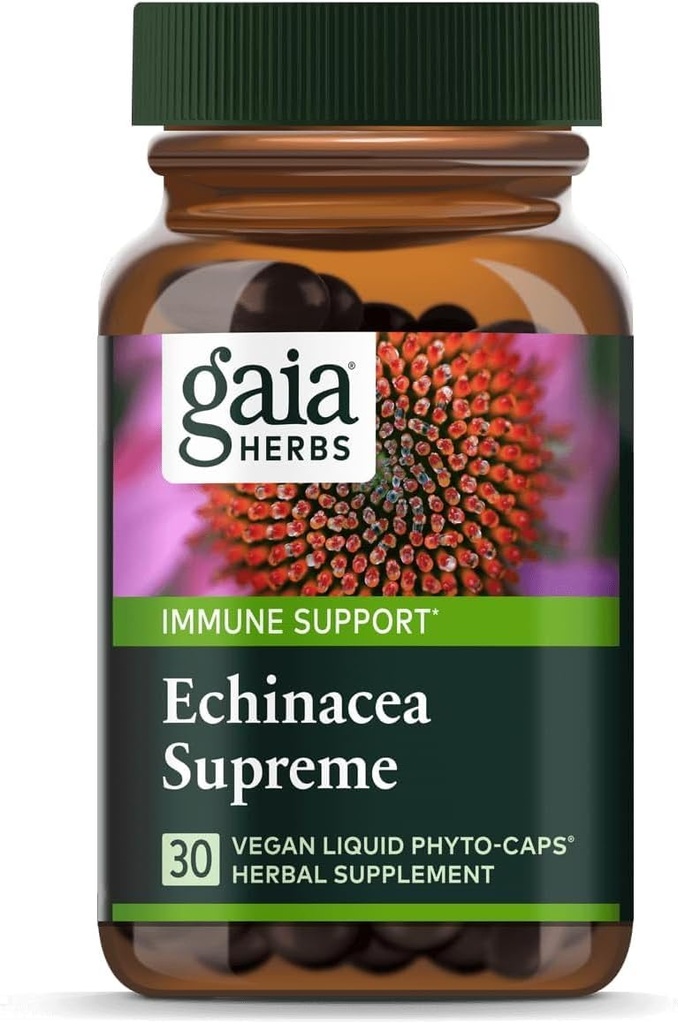 Gaia Herbs Echinacea Supreme - Suplimentul de sprijin imun - Echinacea Purpurea & Angustifolia Blend pentru a sprijini sistemul imunitar - 30 Vegan lichid Fito-Capsules (15-Day Supply)