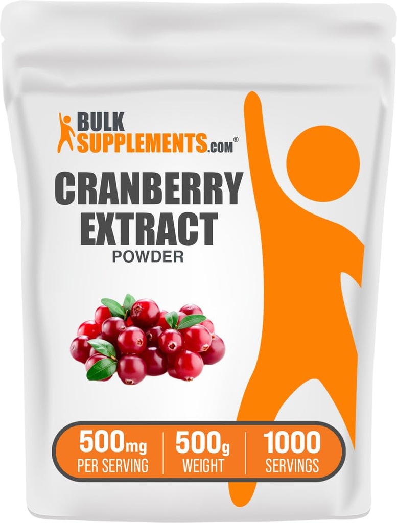 BulkSupplements.com Cranberry Extract pulbere - Cranberry Aroma pulbere, Sursa de Vaccinium Macrocarpon fructe - Vegan & Gluten gratuit, 500 mg per Serving, 500g (1.1 lbs) (Pachet de 1)