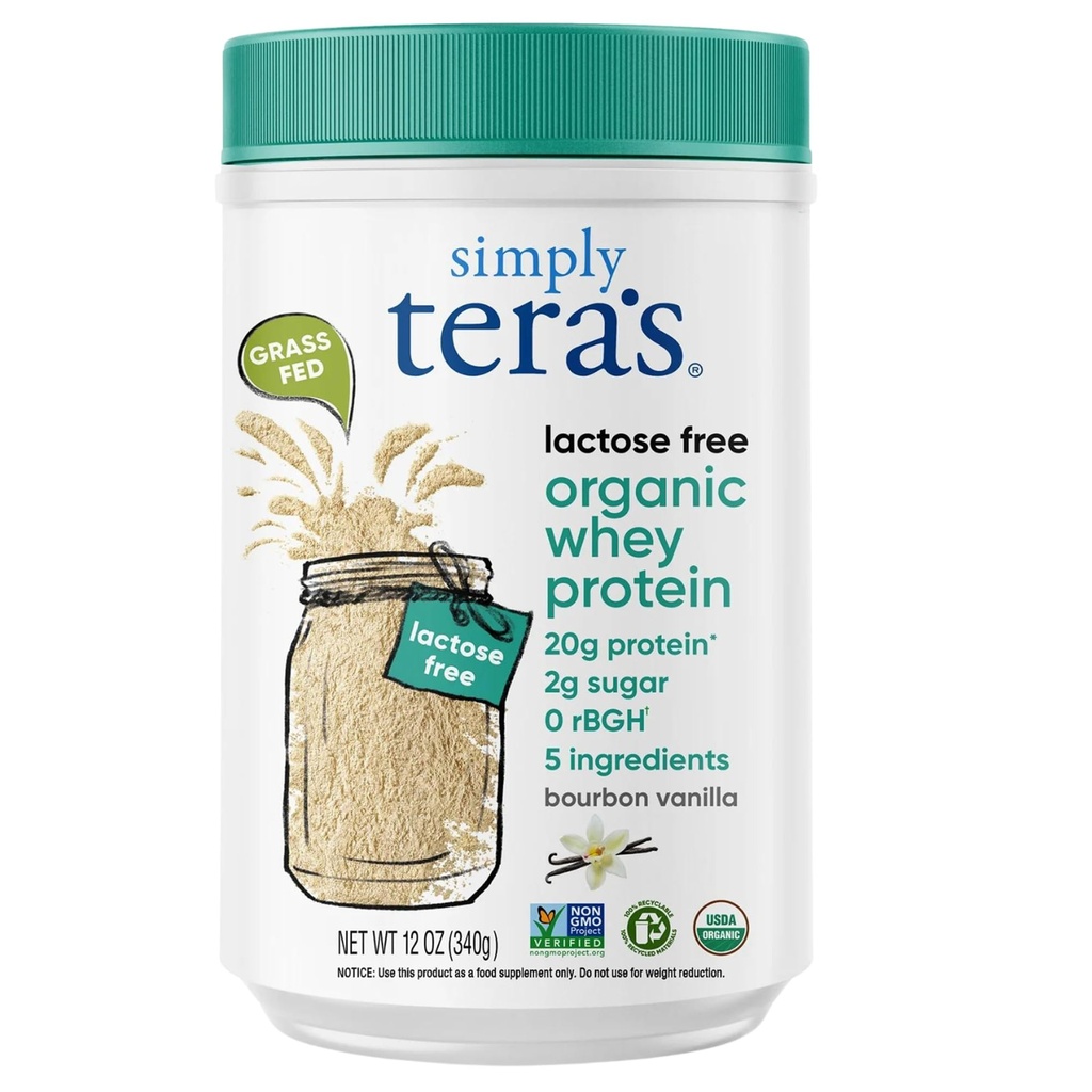 Pur și simplu tera lui Lactoză organică Whey pulbere - Lactoză fără, vanilie, 20g de proteine per servire, non-GMO, gluten-free, rBGH-free, Kosher - 12 Oz