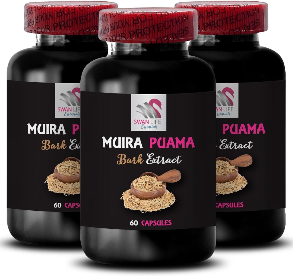 Suport pentru plante - MUIRA PUAMA BARK EXTRACT - Energy Synergy, Endurance Lift, Plant-Based Revive, Energizant Blend, Daily Recharge, Focus Power, Lifestyle Activation 3 Sticle 180 Capsule