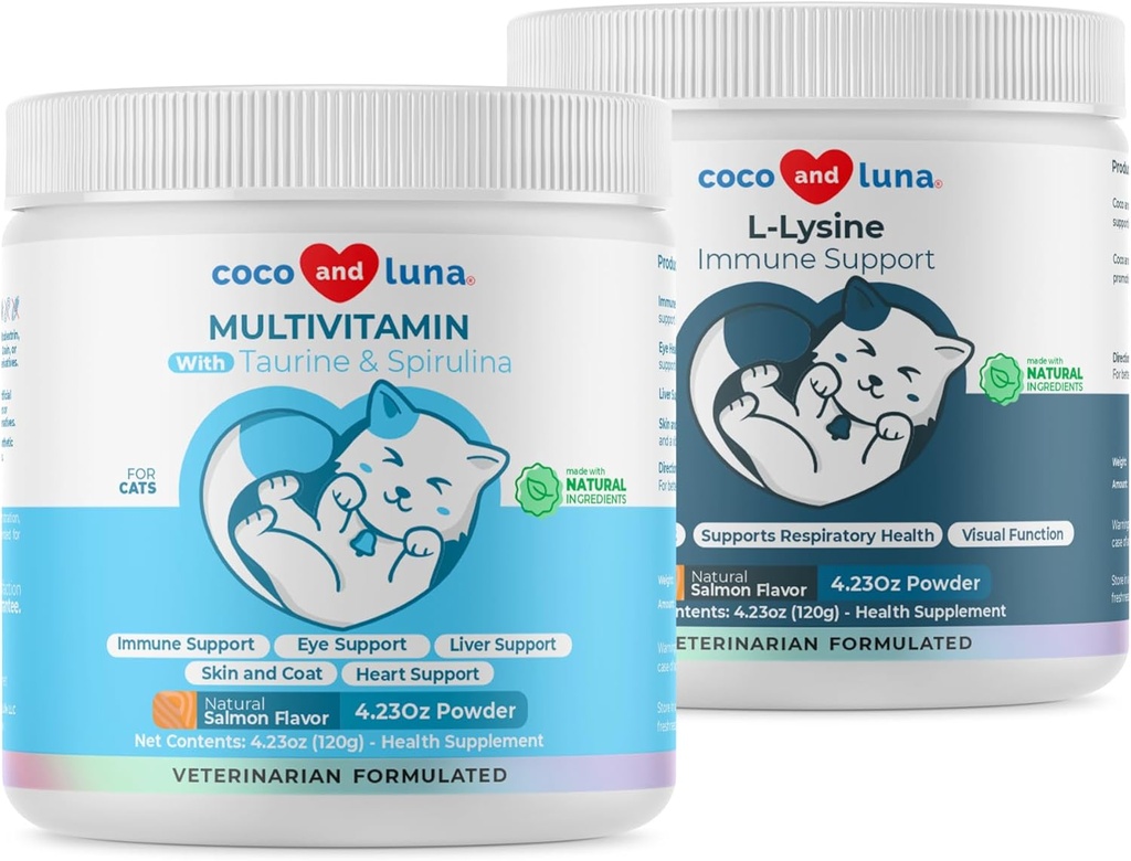 Lysine + Multivitamine pentru pisici - Suport Immune, Skin and Coat Health, Suport Ochi - cu EPA și DHA, Taurina și Spirulina