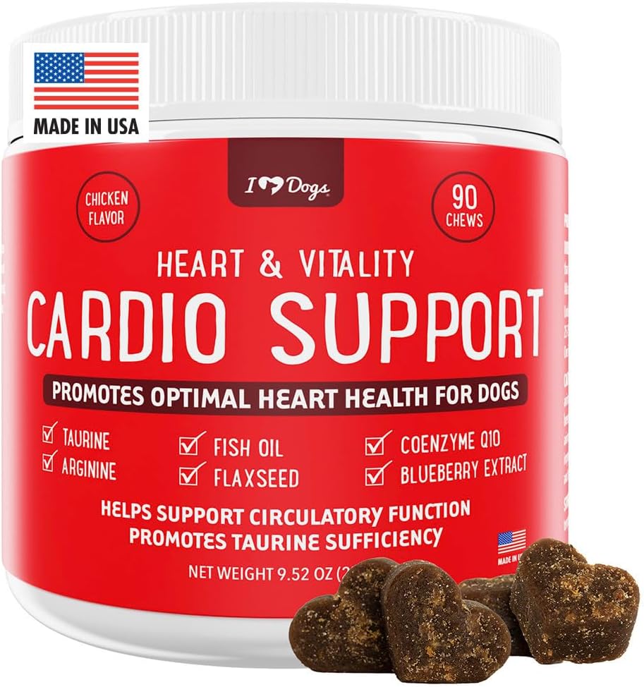 iHeartDogs Heart & Vitality Cardio Support for Dogs - Dog Heart Health Supplement with Anchovy Oil, Taurine, Flaxseed, Arginine, Blueberry Extract, Cozyme Q10