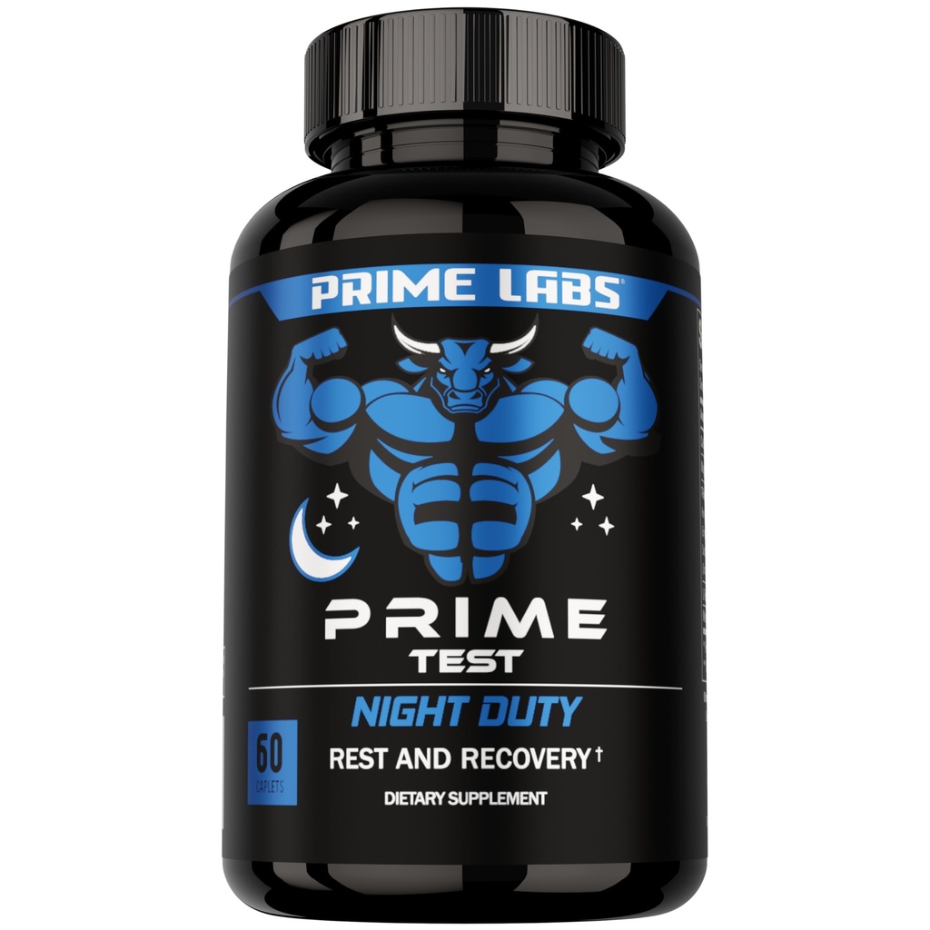 Prime Labs Night Duty - Nighttime Testosteron Booster & Sleep Supplements - PM Rest & Muscles Recovery - 60 Count