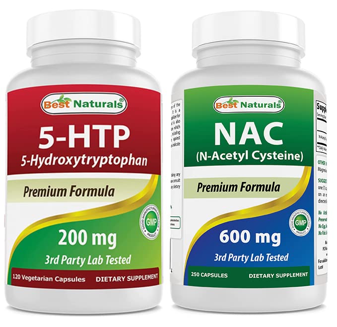 Cele mai bune Naturale 5-HTP 200 mg & NAC - N Acetil Cysteine 600 mg