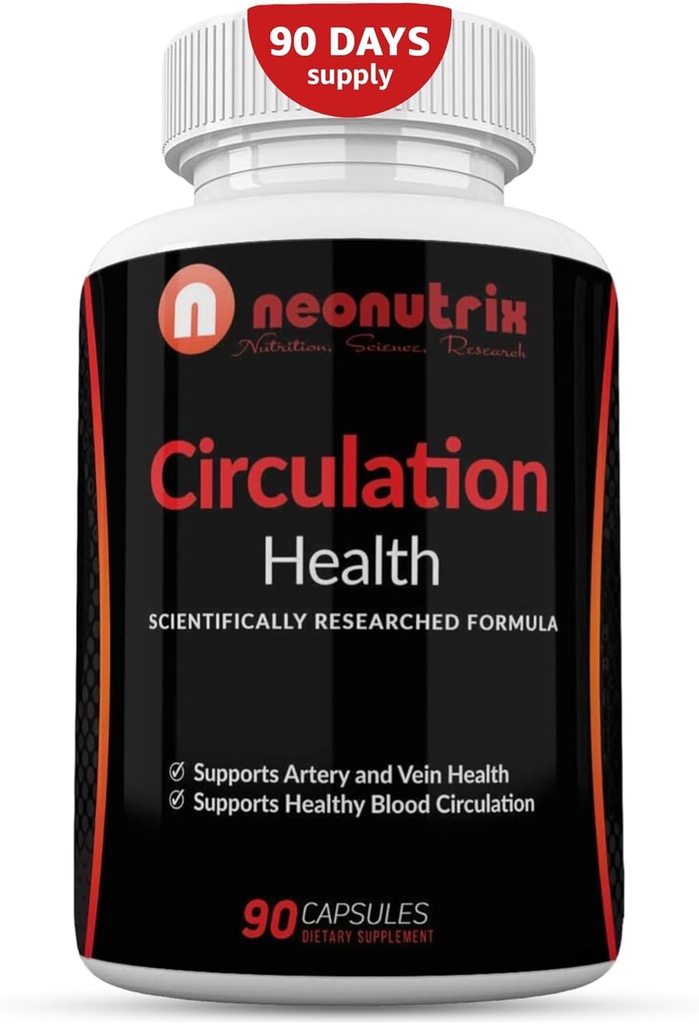 Circulaţia sângelui Suplimentul de sănătate pentru Vein Health & Artery Health - L-Arginină, Root Ginger, Hawthorn & Diosmin Supliment cardiovascular - Suplimente de circulaţie naturală - 90 capsule de Neonutrix