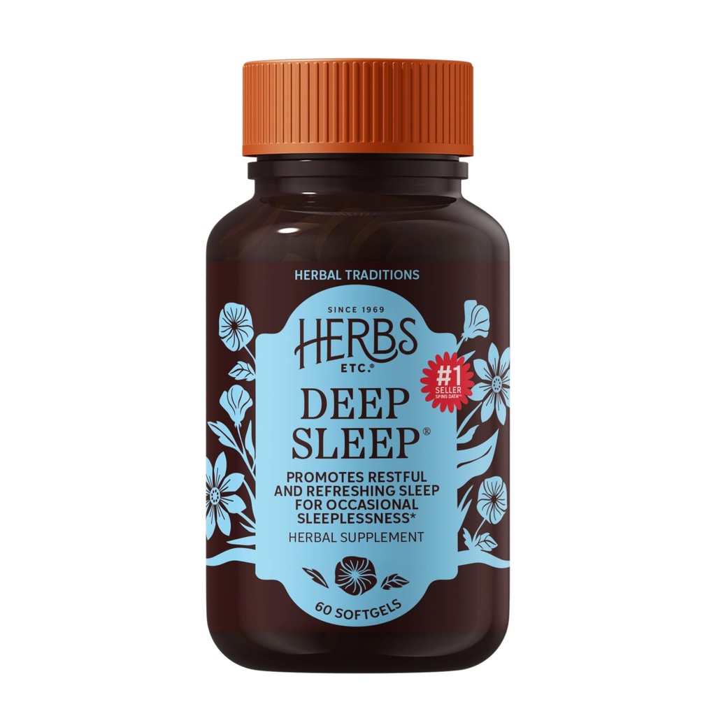 Plante medicinale Etc. Softgels de somn adânc - Herbal Sleep Supplement - Suport pentru odihnă și calmare cu flori de pasiune, Mușețel și Lemon Bals - 60 Softgels (60 Servings)