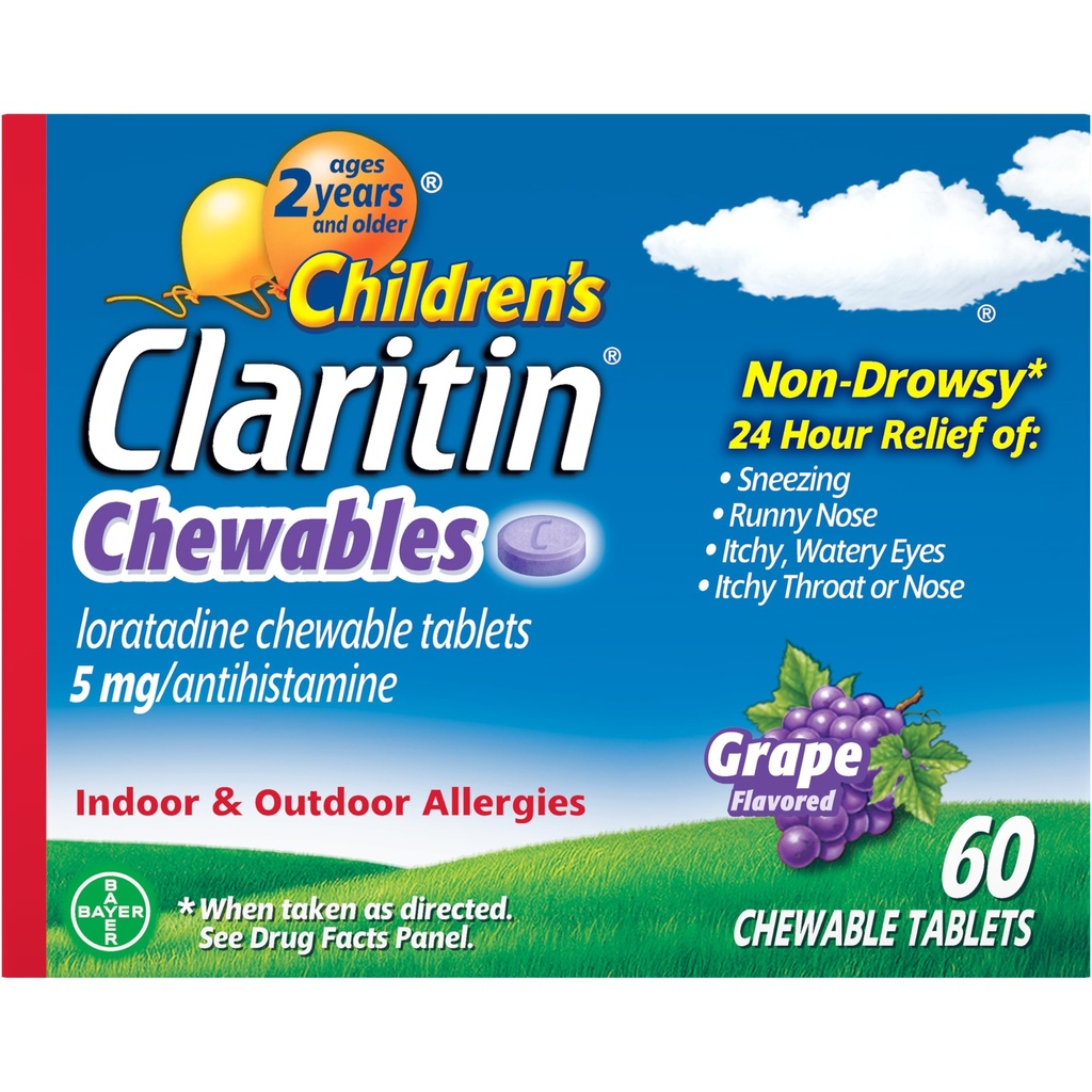 Claritin pentru copii Mestecables 24 HR copii Alergie Medicina, Struguri, 60 Conte