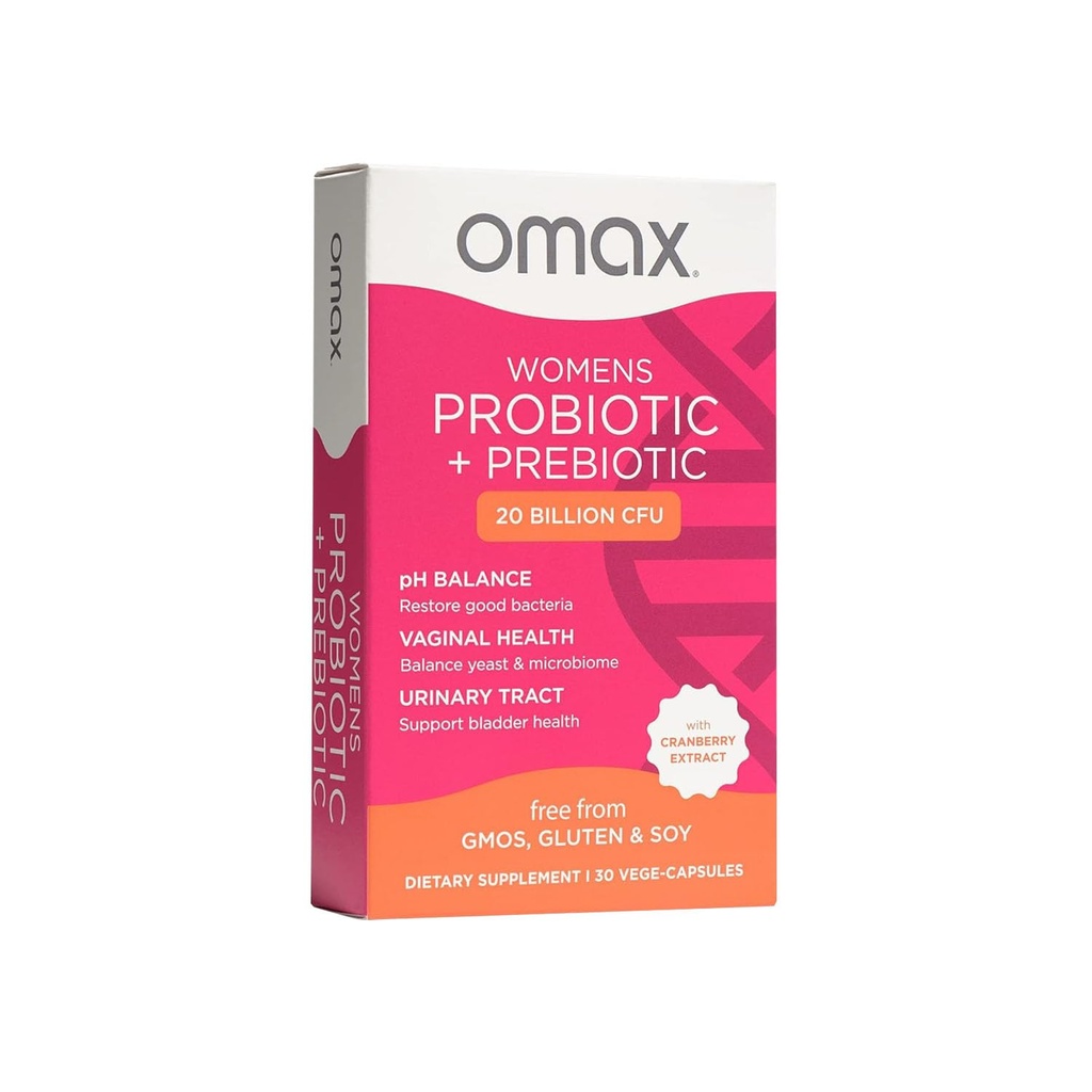 Omax Health Prebiotics and Probiotics Complex for Women, pH Balance, Vag Health, Urine Tract, Yeast & BV Prevention, Lactobacillus & Bifidobacterium 