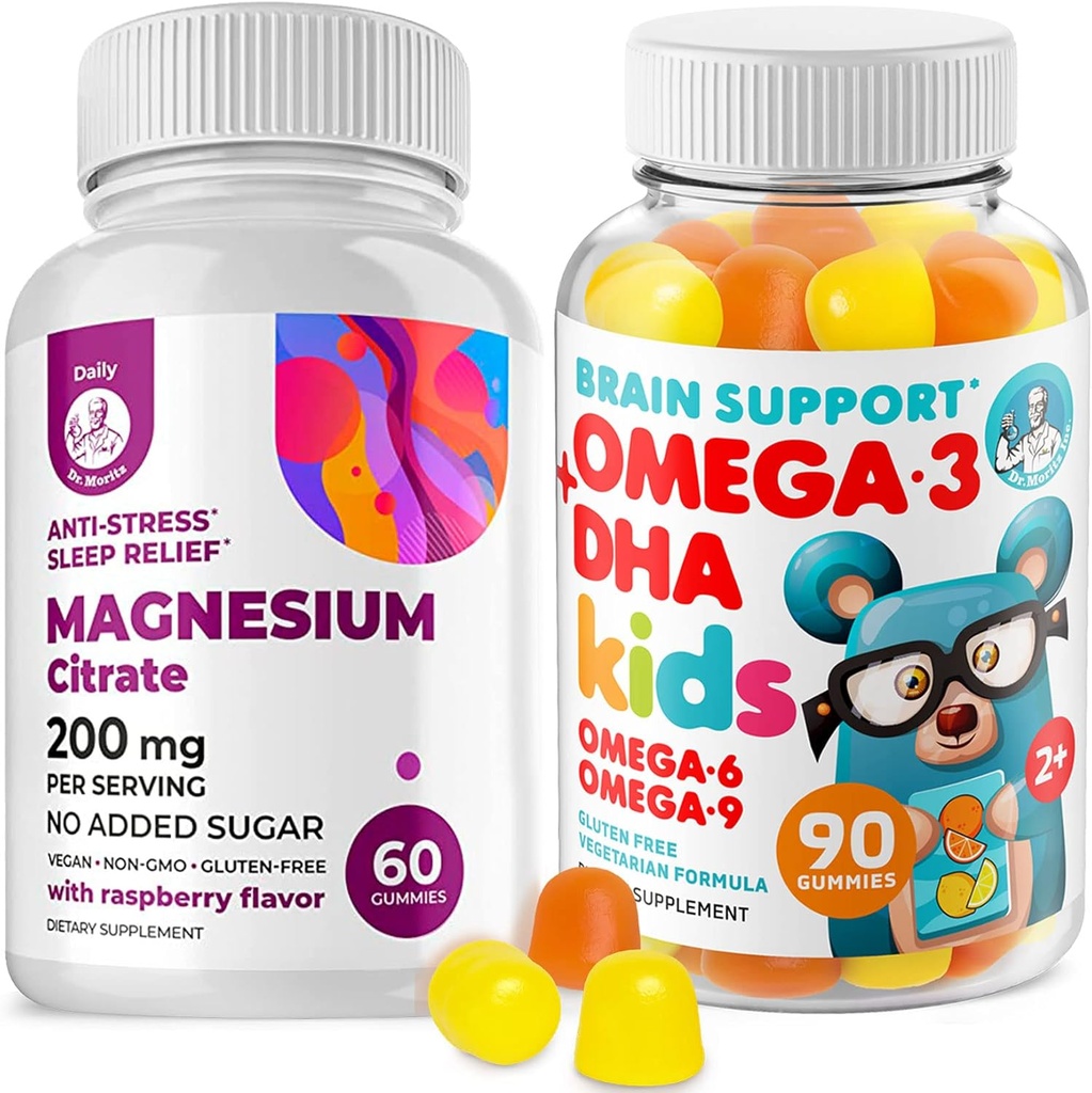 Omega3 Gume pentru copii cu Omega 6&9 și gume de magneziu - DHA copii supliment creier pentru inima si suport viziune 