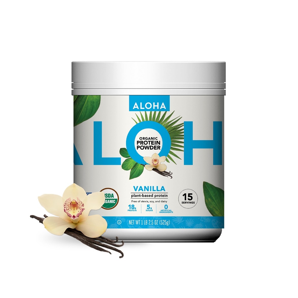 ALOHA Organic Plant based Proteine Powder, Stevia Free, Vanilie, 19.6 oz, 15 Serviri pachet MAI VARY