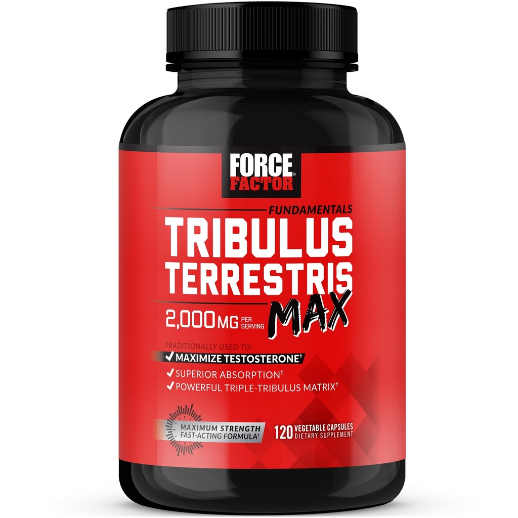 Force FACTOR Tribulus Terrestris Max pentru bărbaţi, Testosteron Booster şi masculin Vitality Supliment, pentru absorbţie superioară, 2000mg, 120 capsule