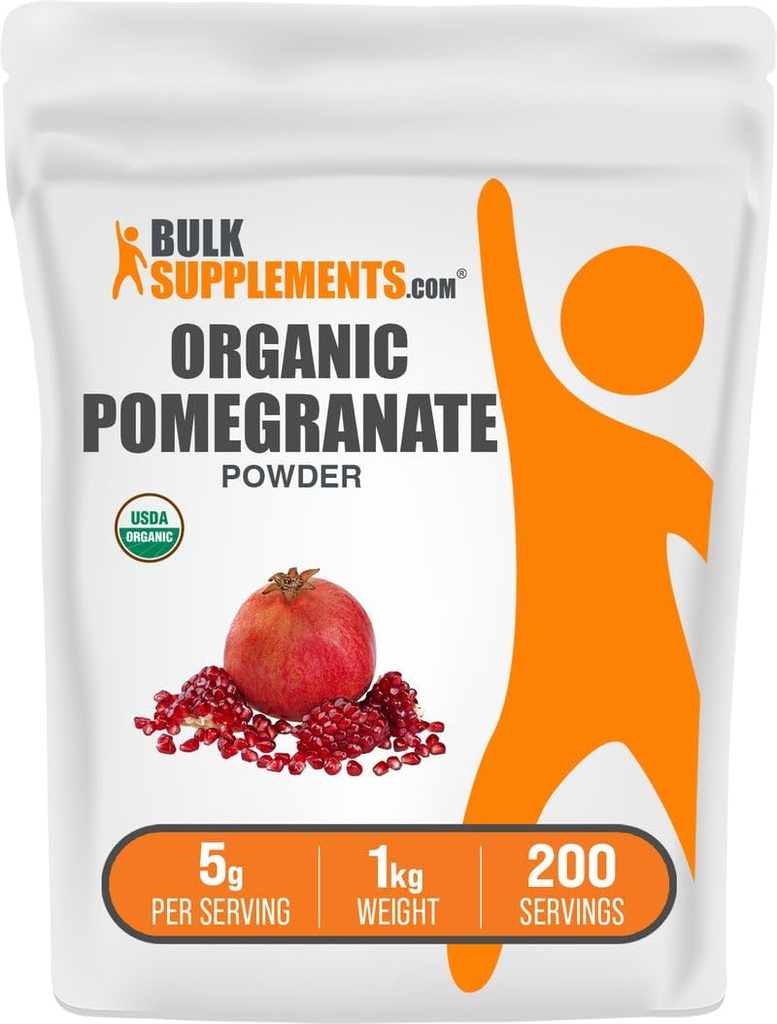 BulkSupplements.com Pudră de rodie organică - Supliment de rodie pentru suport imunitar, Supliment vegetal - Gratuit de gluten, 5g per Serving, 1kg (2,2 lbs) (Pachet de 1)