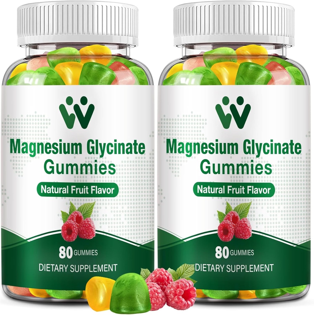 Magneziu Glycinate Gumries 400 - Supliment de magneziu pentru somn, Stres & Musculare Calm Chews de magneziu pentru adulți și copii cu vitamina D, aroma de fructe B6, Vegan, 2 cutii