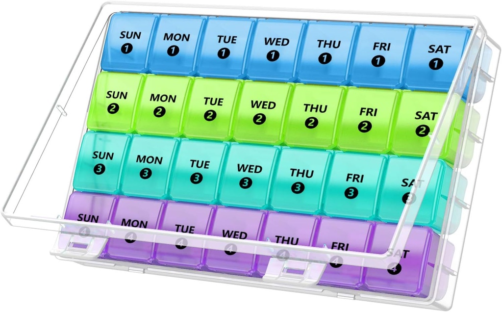 DANYING XL lunar organizator Pilula 1 timp pe zi cu Dust-Proof Case, Extra mare 4 săptămâni cutie de pastile o dată pe zi, 28 zile Pilula container 1 pe zi, săptămânal caz de vitamine, Daily Medicine Organizator