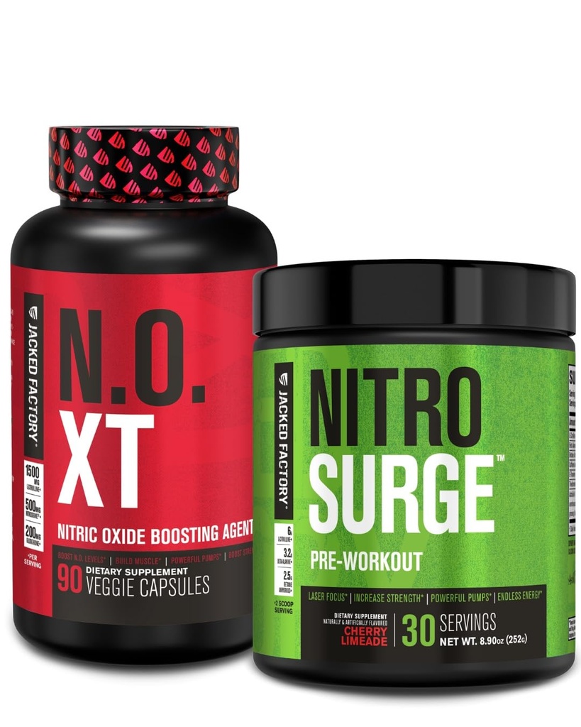 Fabrica Jacked Pre Workout Stack - N.O XT Oxid de azot Booster & NITROURGE combustibil de mare energie Pre Workout