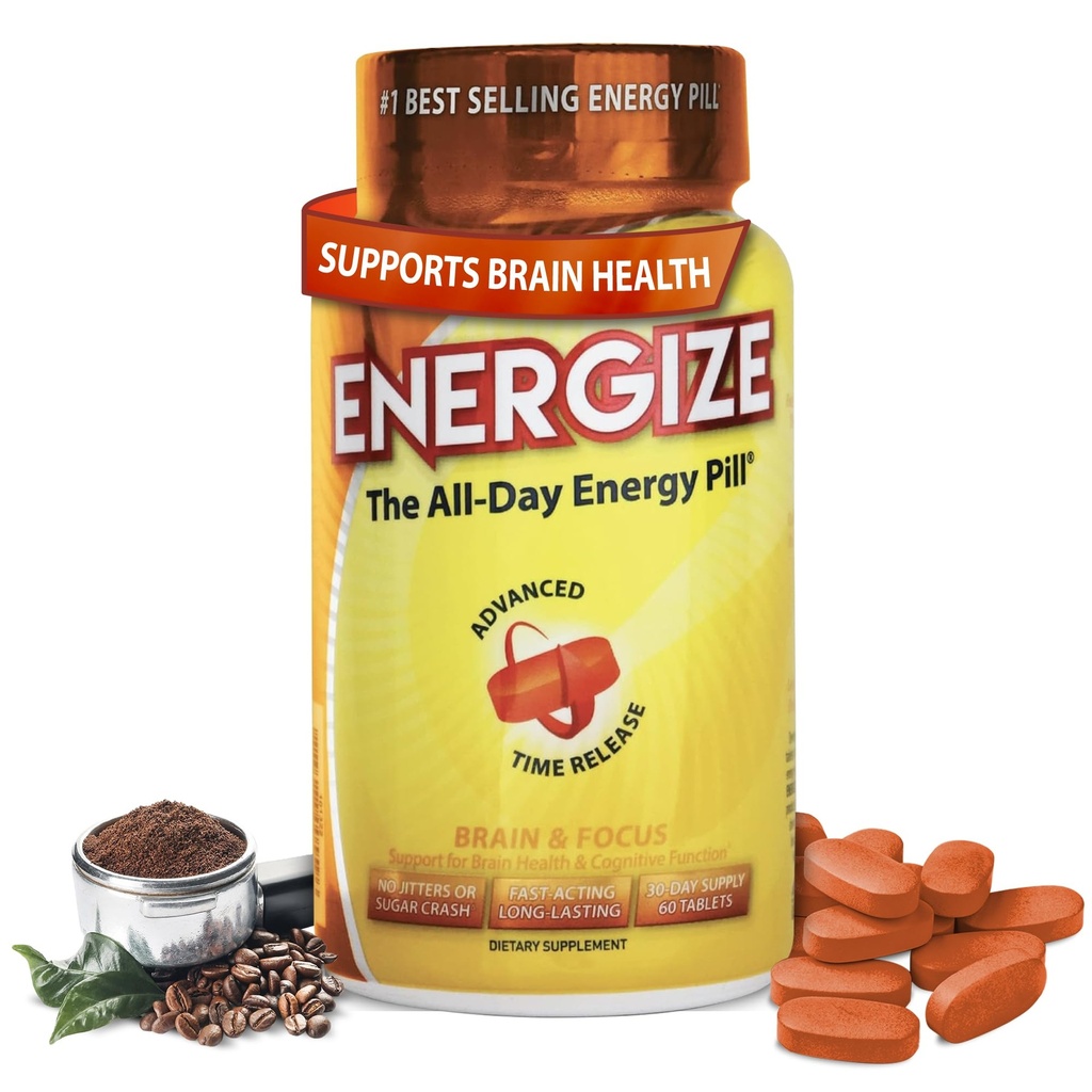 iSatori Energize Brain & Focus Pastile de cofeină - Acționând rapid pastile de energie de toate zilele, Booster creier, energie și supliment de focalizare, Time Release Cofeina înseamnă fără Jitters, Nu Crash (60 comprimate)