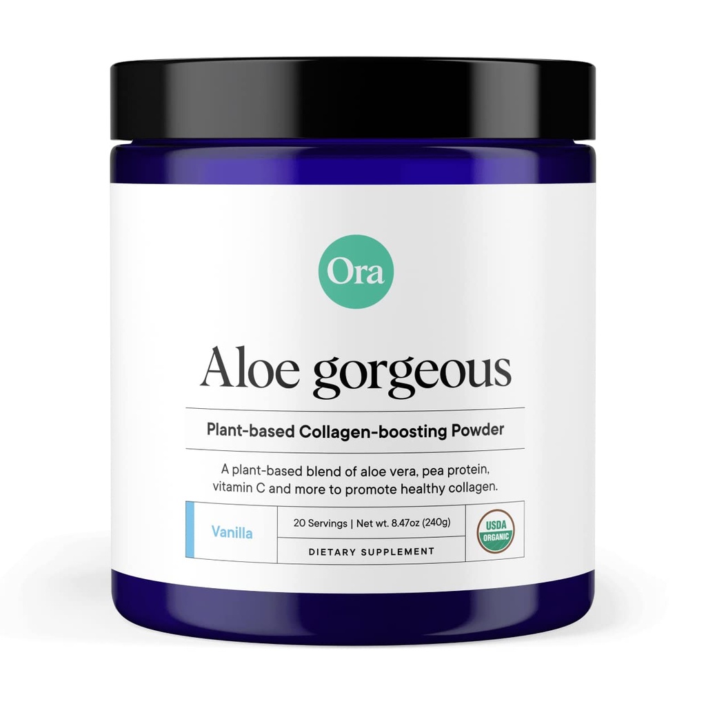Ora Organic Vegan Colagen-Boosting pulbere pentru femei și bărbați - păr, piele, suport pentru unghii - Siliciu de bambus, Proteina de bază de plante, Vitamina organică C, Aloe Vera - Aroma de vanilie, 20 Serviri