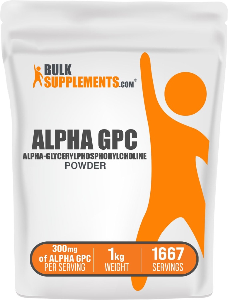 BulkSupplements.com Alpha GPC Pulbere - Suplimente coline, Alpha GPC 300mg - Fără aromă și gluten, 600mg per Serving, 1kg (2,2 lbs) (Pachet de 1)