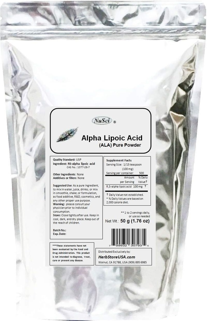 Pulbere pură de acid lipoic ALA RS- Alfa (50 grame (1,76 oz))