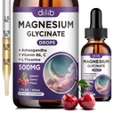Magneziu Glicinate Picături lichide 500mg, cu vitamina B6, Ashwagandha, L - Theanină, Mușețel, Magneziu Glycinate Supliment de mare absorbție pentru somn, Stres, Energie, Mood - Aroma de cireșe