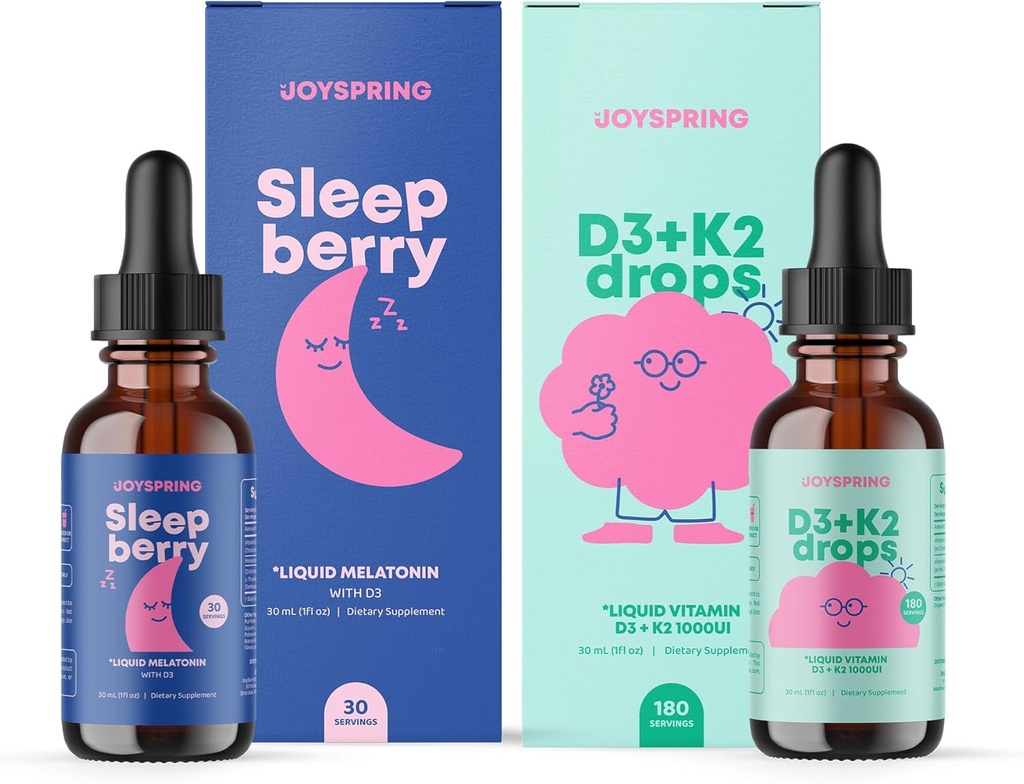 JoySpring Vitamina D3 K2 pentru copii poate sprijini sistemul imunitar sănătos Vitamina D pentru copii și Melatonina lichid pentru copii de asistență pentru somn