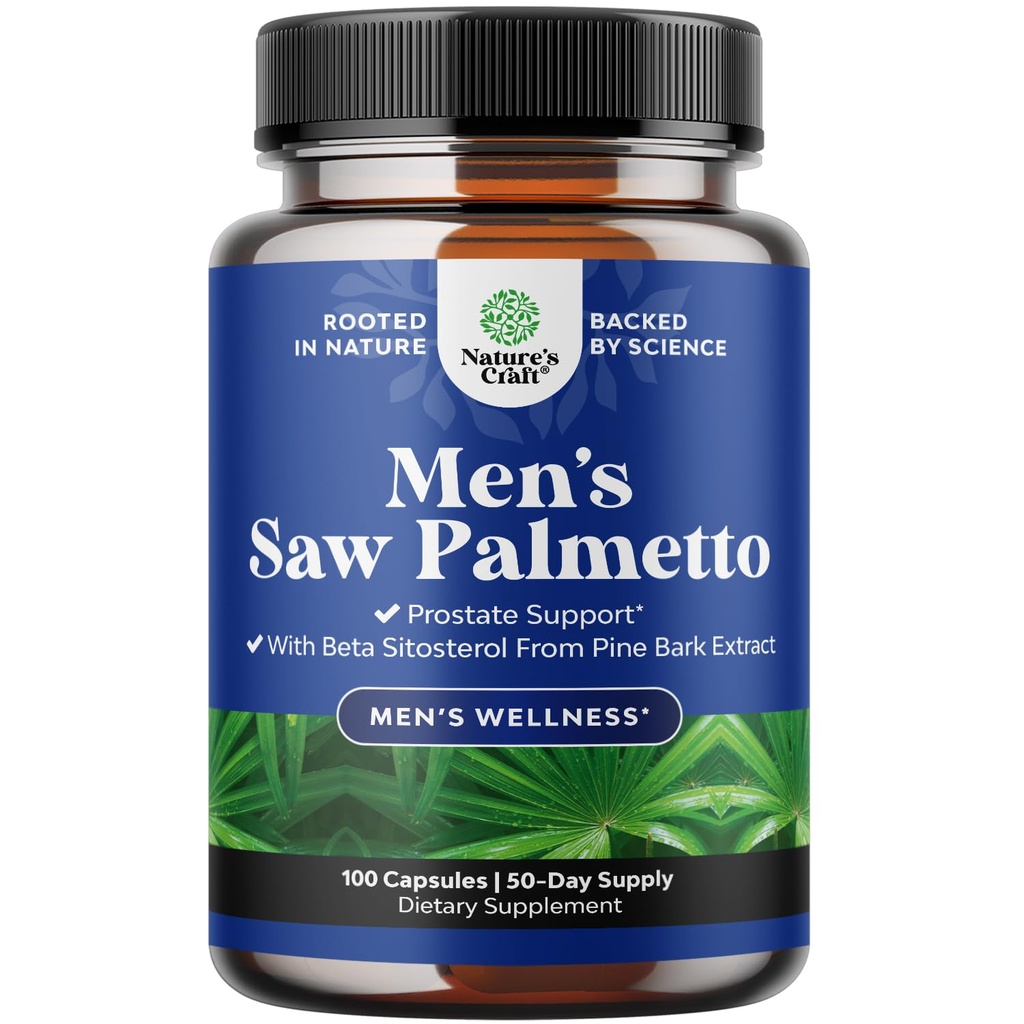 Naturas Craft Saw Palmetto pentru barbati cu Beta Sitosterol - Saw Palmetto Extract de prostata Suplimentul de sanatate pentru barbati de control vezica si suport prostata - Restaurarea suplimentului de par