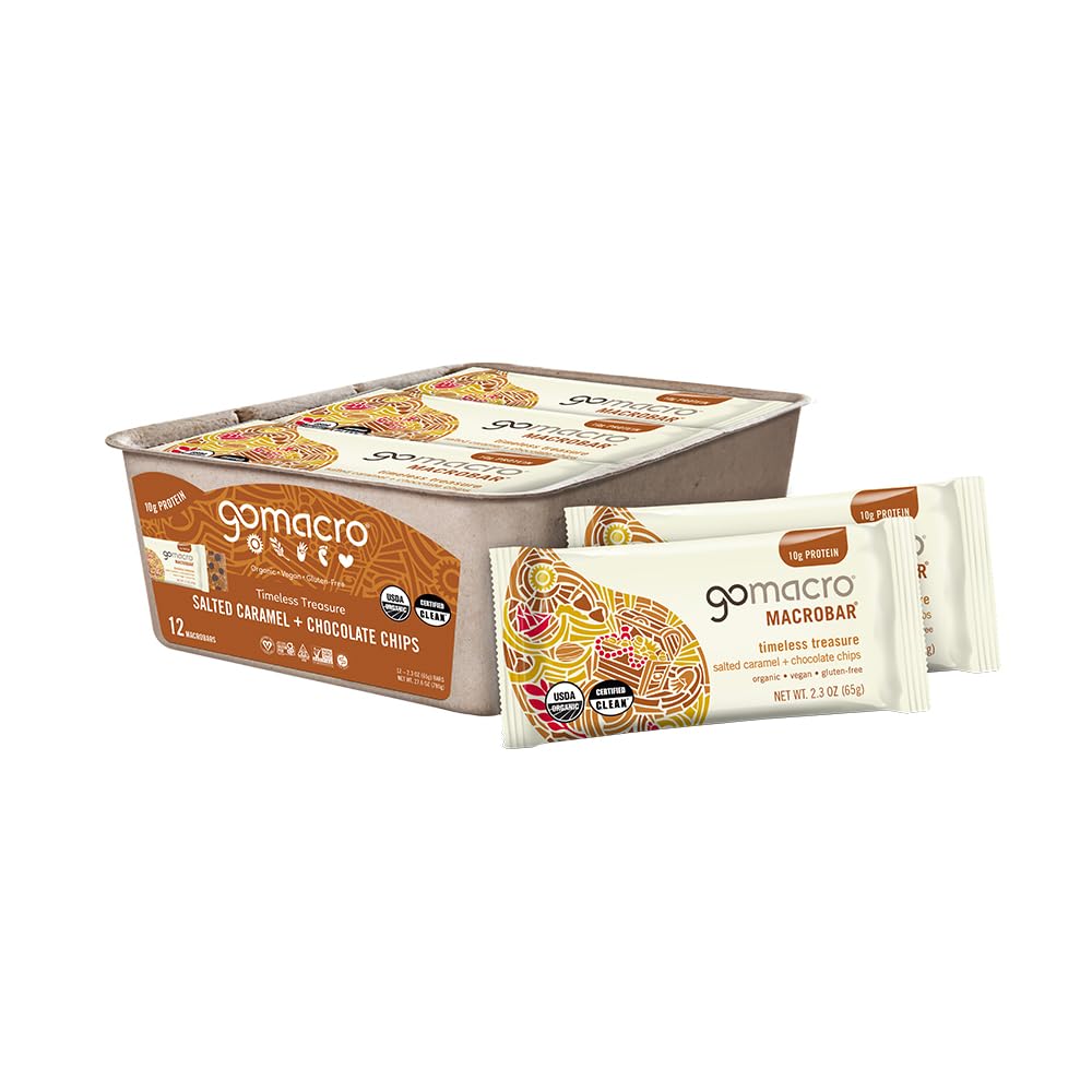 GoMacro MacroBar Organic Baruri de Proteină Vegană - Caramel sărat + Ciocolată Chips (2,3 Ounce Bars, 12 Conte)