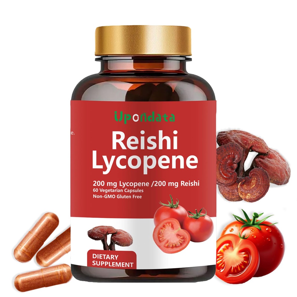 Capsulele de Lycopene - Suplimentul de lycopene 200mg cu Reishi Mushroom 200mg, Capsule de Extract de tomate naturale pentru suport imunitar - Gluten-free, non-GMO
