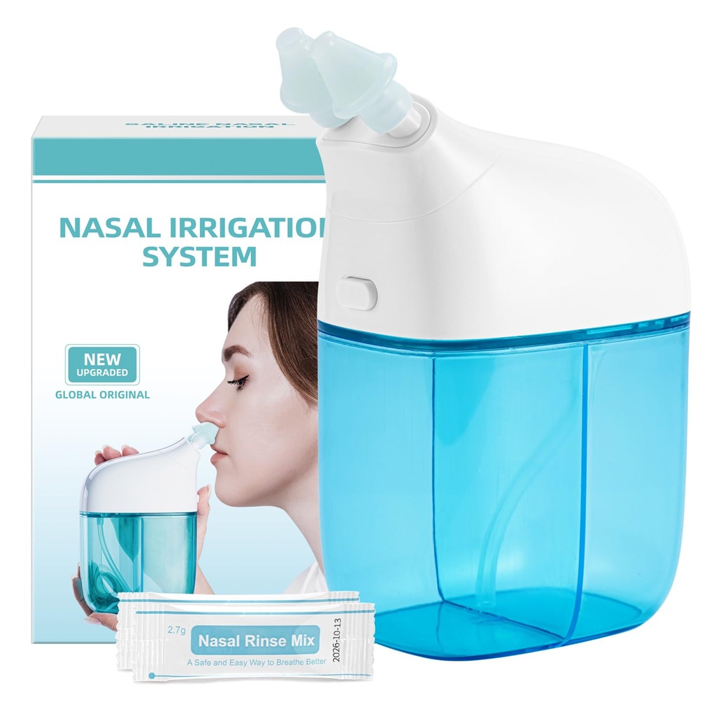 Sistem de irigare nazale cu 30 Pachete saline, Sinus Clătire mașină, nas Sinus mașină de curățare cu rezervor de apă și rezervor de colectare deșeuri - albastru